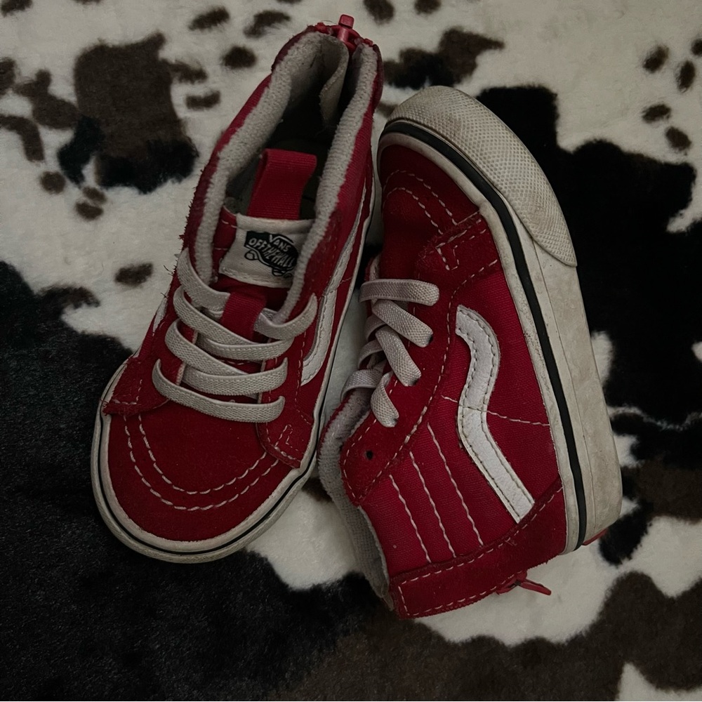 Toddler red and white high top vans